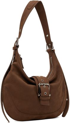 Grained leather shoulder bag in brown. · Adjustable shoulder strap · Magnetic pin-buckle tab · Zip closure · Patch pocket at interior · Cotton microfiber lining �· H10 x W13.5 x D0.5 Supplier color: Stain brown Brown Business Bag With Buckle Closure, Formal Brown Hobo Bag With Metal Hardware, Brown Shoulder Bag With Palladium Hardware For Everyday Use, Brown Bags With Buckle Closure For Everyday, Modern Brown Shoulder Bag With Metal Hardware, Brown Shoulder Bag With Buckle Closure For Travel, Brown Leather Hobo Bag With Metal Hardware, Classic Brown Shoulder Bag For On-the-go, Brown Crossbody Shoulder Bag With Palladium Hardware