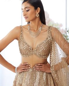 Sparkly Lehenga, Blouse With Tassels, Sequin Lehenga, Seema Gujral, Gold Lehenga, Crystal Work, Indian Outfits Lehenga, Fashionable Saree Blouse Designs