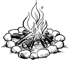 a drawing of a campfire with rocks around it