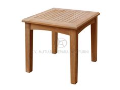 a small wooden table on a white background