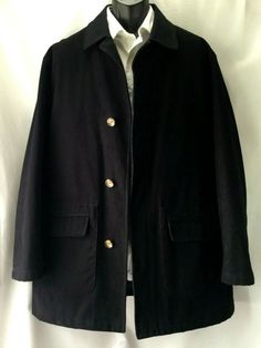 JOS. A. BANK MEN’S LARGE BLACK DENIM OVERCOAT * Very Good Pre-Owned Condition - No Rips or Stains. * Jos. A. Bank Quality & Style.  Very Nice Black Denim Overcoat  * Quilted Inner Lining - Nice Mid-weight Quality. * 2 Outer Pockets & 2 Inner Zipper Pockets. * 4 Button Front. * Jos. A. Bank written on Brown Buttons. * Center Vented Back. * Men’s Large. * Flat Measurements - Pit to Pit 24 1/2", Waist 24 1/2", Sleeves 25 1/4", Top of Shoulders 20 1/2", Back Length to Bottom of Col Classic Black Denim Jacket For Work, Black Single Breasted Denim Jacket For Work, Vintage Black Long Sleeve Utility Jacket, Black Single Breasted Cotton Denim Jacket, Black Single-breasted Cotton Denim Jacket, Vintage Black Utility Jacket For Winter, Black Vintage Utility Jacket For Winter, Classic Black Denim Jacket, Denim Overcoat