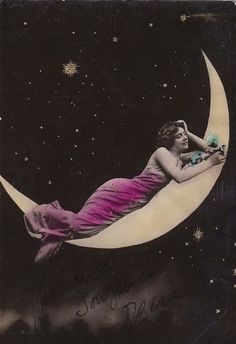 an image of a woman laying on the moon