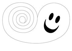 a black and white drawing of a smiley face next to a circle with an arrow