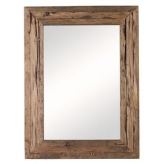 a wooden frame mirror on a white background