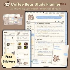 notion study planner template Coffee Bear, Success Planner, Study Planner Printable, Planner Writing, To Do Planner, Daily Weekly Monthly Planner, Monthly Planner Template, Weekly Planner Template