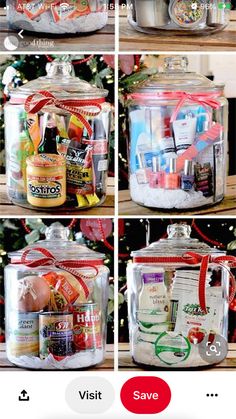 four pictures showing different ways to store christmas gifts