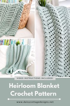 a crocheted blanket is shown with text that reads heir blanket crochet pattern