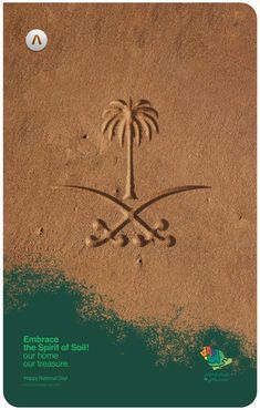 an image of a palm tree drawn in the sand with caption that reads embrace the spirit of soil and our treasures