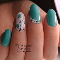 Нетипичный Маникюр Teal Nails, Turquoise Nails, Nails Fall, Flower Nail Art, Beautiful Nail Art, Floral Nails, Nail Decorations