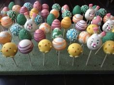 there are many cake pops with bunny faces on them