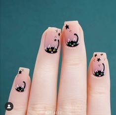 Cat Nail Designs, Spooky Nail, Cat Nail Art, Cat Nail, Halloween Acrylic Nails, Animal Nails, Cat Nails, Jelly Nails