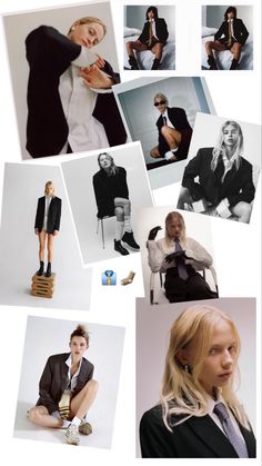 a collage of photos with people in suits and ties sitting on chairs, one woman wearing