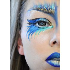 Peacock Face Painting, Drag King Makeup, Peacock Eye Makeup, Peacock Makeup, Eye Face Painting, Circus Makeup, Creepy Halloween Makeup, Carnival Makeup, Halloween Makeup Inspiration