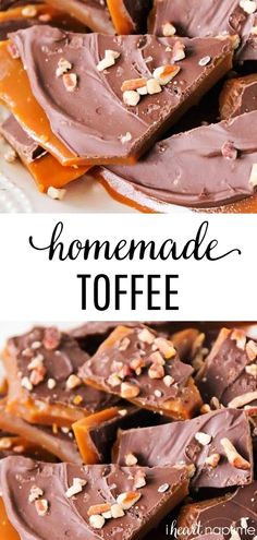 homemade toffee with chocolate and nuts on top