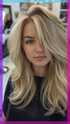 Easy Free 100+ Hairstyle Ideas|hairstyle beauty|hairstyles for medium length hair Long Blonde Layered Hair With Bangs, Long Shag With Side Part, Heritage Blonde Hair, Cool Blonde Hair Color Balayage, Blonde 90s Hair, Blonde Hair Dimension, Miley Cyrus Blonde Hair, 90s Hair Color, Air Touch Hair Blond