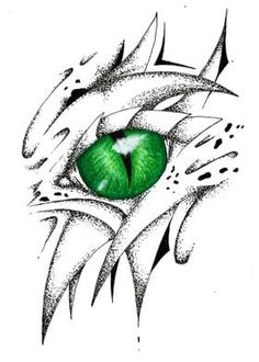 an eye with green eyes is shown in this tattoo art design, which depicts the shape and