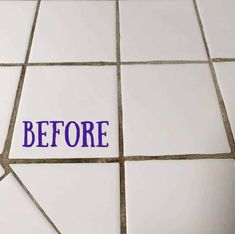 a tile floor with the words before and after painted on it