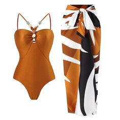 DETAILS Swimsuit and skirt Removable pads Quick drying with sheen Cold gentle machine wash Fabric:82% polyester 18% spandexLining Fabric:82% polyester 18% spandex Sarong/Skirt Fabric:96% polyester 4% spandex Product ID:YX24013101 Two Piece Maxi Dress, Black Romper Shorts, Dress Swimsuit, Orange Suit, Bathing Suit Dress, Sarong Skirt, Casual Pumps, Plus Size Mini Dresses, Orange Swimsuit