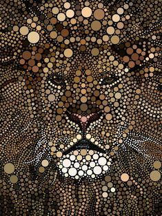 a lion's face made up of circles