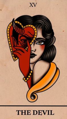 the devil tarot card with an image of a woman's face on it