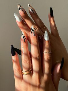 Brown Patterned Nails, Square Nail Designs Colorful, Cool Nail Inspo 2024 Square, Long Summer Nails 2024, Trendy Summer Nail Designs 2024, Dark Summer Nails, Black And White Nail, Black And White Nail Designs, Nails May