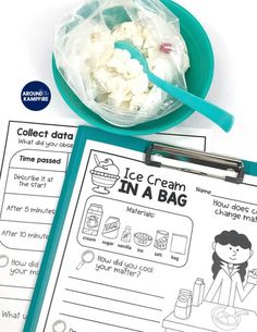 ice cream in a bag worksheet and clipboard for kids to learn how to use it