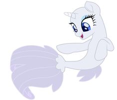 a white pony with blue eyes and purple hair