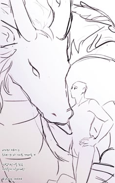 a drawing of a woman and a horse