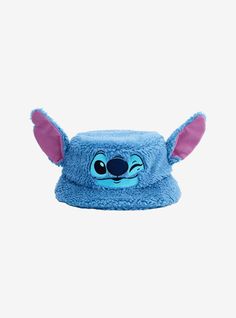 Disney Stitch Sherpa 3D Ear Bucket Hat | Hot Topic Cute Stitch Stuff, Stitch Merch, Stitch Outfits, Stitch Bucket Hat, Sherpa Hat, Stitch Accessories, Stitch Hat, Stitch Stuff, Hello Kitty House