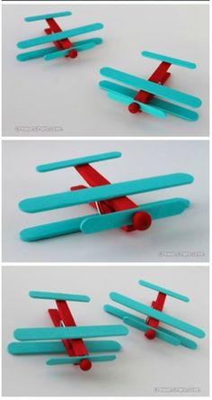 four different pictures of popsicles with red and blue sticks sticking out of them, all on top of each other