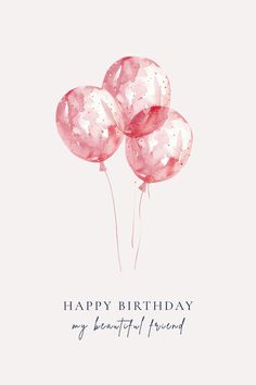 three pink balloons with the words happy birthday are floating in front of a white background