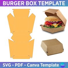 a burger box template is shown with the cut out and ready to be put into it