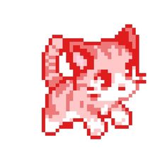 an image of a pixelated cat that is red and white with black spots on it