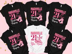 "Celebrate your 21st birthday in style with this awesome matching Nashville birthday squad shirts! High Quality group shirts that will make you and your friends stand out in the crowd! Perfect for wearing on girls trip away! * 100% combed and ring-spun cotton * Fabric weight: 4.2 oz/yd² (142 g/m²) * Pre-shrunk fabric * Side-seamed construction * Shoulder-to-shoulder taping  (Please note the listing is for ONE t-shirt only) \"21 & Legal\" T-shirt comes in WHITE All \"21st Crew\" shirts come in BLACK --- HOW TO ORDER --- 1. Select the Design that you prefer for the shirt. 2. Select the Size that you require. 3. Click the \"Add To Cart' Button - If ordering multiples you will need to repeat steps 1-3, clicking on the thumbnail or the title to go back to the listing. 4. When you have added to 21st Birthday Crew Shirts, Nashville 21st Birthday, Nashville Birthday, Birthday Squad Shirts, Squad Shirt, Group Shirts, Cozy Fits, Crew Shirt, Birthday Shirt