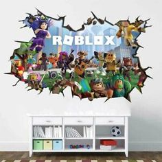 a wall sticker with the name roblox on it and pictures of cartoon characters