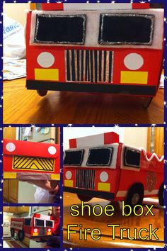 there is a fire truck made out of cardboard