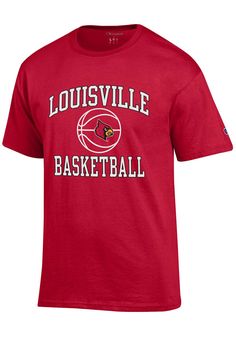 Show off your team pride in this Louisville Cardinals Red Basketball Short Sleeve T Shirt! This Louisville Short Sleeve Tee features a screen print of team name with Cardinal logo and basketball graphic on chest. Make sure everyone knows you root for the Cardinals with this Red Louisville T Shirt. Let's Go Cardinals! Screen printed graphic on chest, Tag-free heat transfer neck label, Double-needle stitched hemmed sleeves and bottom, Athletic Fit, Set-in neck rib, Shoulder-to-shoulder taping, C l Varsity Team Logo Jersey T-shirt, Varsity Jersey T-shirt With Team Logo, Sporty University Logo T-shirt With Crew Neck, Sporty University Logo Sports Tops, Sporty University Logo Tops For Sports, Sporty Tops With University Logo For Sports, Sports Tops With University Logo In Team Color, University Logo Sports Tops For Sports Season, Sports Tops With University Logo For Sports Season