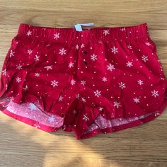 Nwt! Never Worn! Red With White Snowflakes. Pajama Shorts In Size M. Originally From A Target Set. Flattering Dolphin Hem On The Shorts. Make Me An Offer! Christmas Pajama Shorts, Target Shorts, Elf Pajamas, Christmas Pajama Pants, Flannel Nightgown, Red And Black Flannel, Buffalo Plaid Flannel, Flannel Pajama Sets, Holiday Plaid