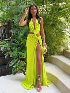 41201010868247|41201010901015|41201010933783 Long Dresses Summer, Stylish Maxi Dress, Chic Maxi Dresses, Split Maxi Dress, Twist Knot, Long Summer Dresses, Womens Dress, Party Gowns, Sleeveless Maxi Dress