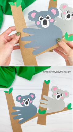 someone is making a koala bear cut out from paper and glue on the tree