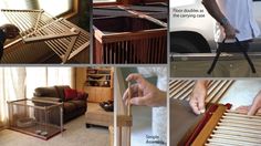 a series of pictures showing how to use a hammock as a bed frame