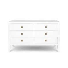 a white dresser with gold handles and drawers on the bottom, against a white background