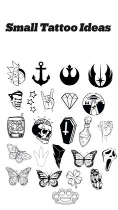 small tattoo ideas on a white background with black and white images in the bottom right corner