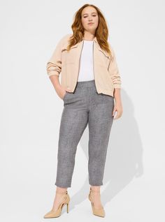 Pull-On Relaxed Taper Studio Luxe Ponte High-Rise PantPlus Size Pull-On Relaxed Taper Studio Luxe Ponte High-Rise Pant, IVY TEXTURE Trendy Plus Size Fashion, Collared Shirt Dress, Ponte Pants, Dress Slacks, Career Wear, High Rise Pants, Tapered Pants, Versatile Dresses, Trendy Plus Size