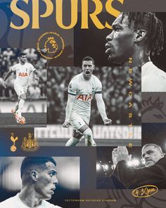 the cover of sports magazine with photos of soccer players and their names in gold lettering