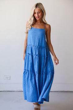 Uncommon Charm Blue Tiered Maxi Dress Maxi Dress Vacation, Enchanting Dress, Blue Summer Dresses, Italy Trip, Bonfire Night, Breezy Dress, Statement Accessories, Casual Evening, Flowy Maxi Dress