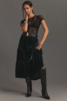 The Somerset Maxi Skirt: Nina Pace Velvet Edition Nina Pace, Women's Winter Outfits, Sale Clothing, Green Fits, Pleated Skirts, Review Dresses, Winter Clothing, Women's Skirts, Mini Dress Shop