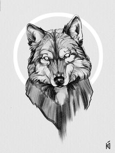 a drawing of a wolf with his eyes closed and the head turned to look like he is