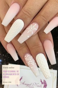 December Nails, Snowflake Nails, Acrylic Nails Coffin Short, Xmas Nails