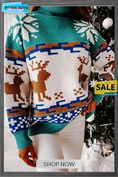 Christmas Color Block Turtleneck Sweater Casual Winter Holiday Outerwear, Casual Holiday Sweater For Fall, Casual Christmas Holiday Outerwear, Casual Fall Outerwear For Holiday, Casual Fall Holiday Outerwear, Casual Holiday Outerwear, Casual Holiday Sweater With Fair Isle Pattern, Green Casual Christmas Sweater, Multicolor Long Sleeve Christmas Sweater